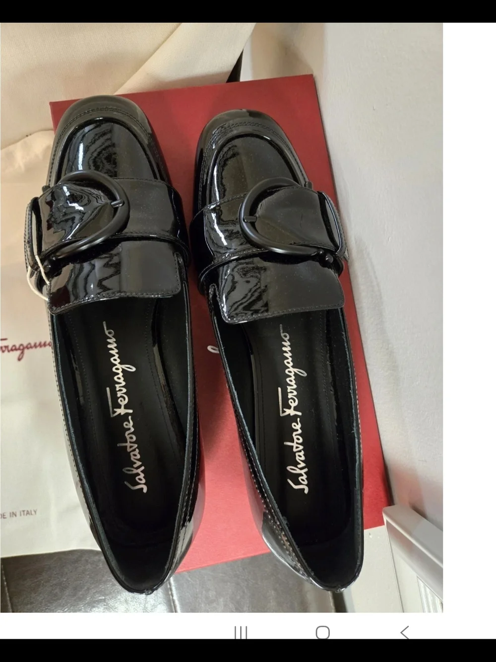 Salvatore Ferragamo Women's Black BONNIE LOAFERS Patent Shiny LEATHER SIZE 8.5 C
